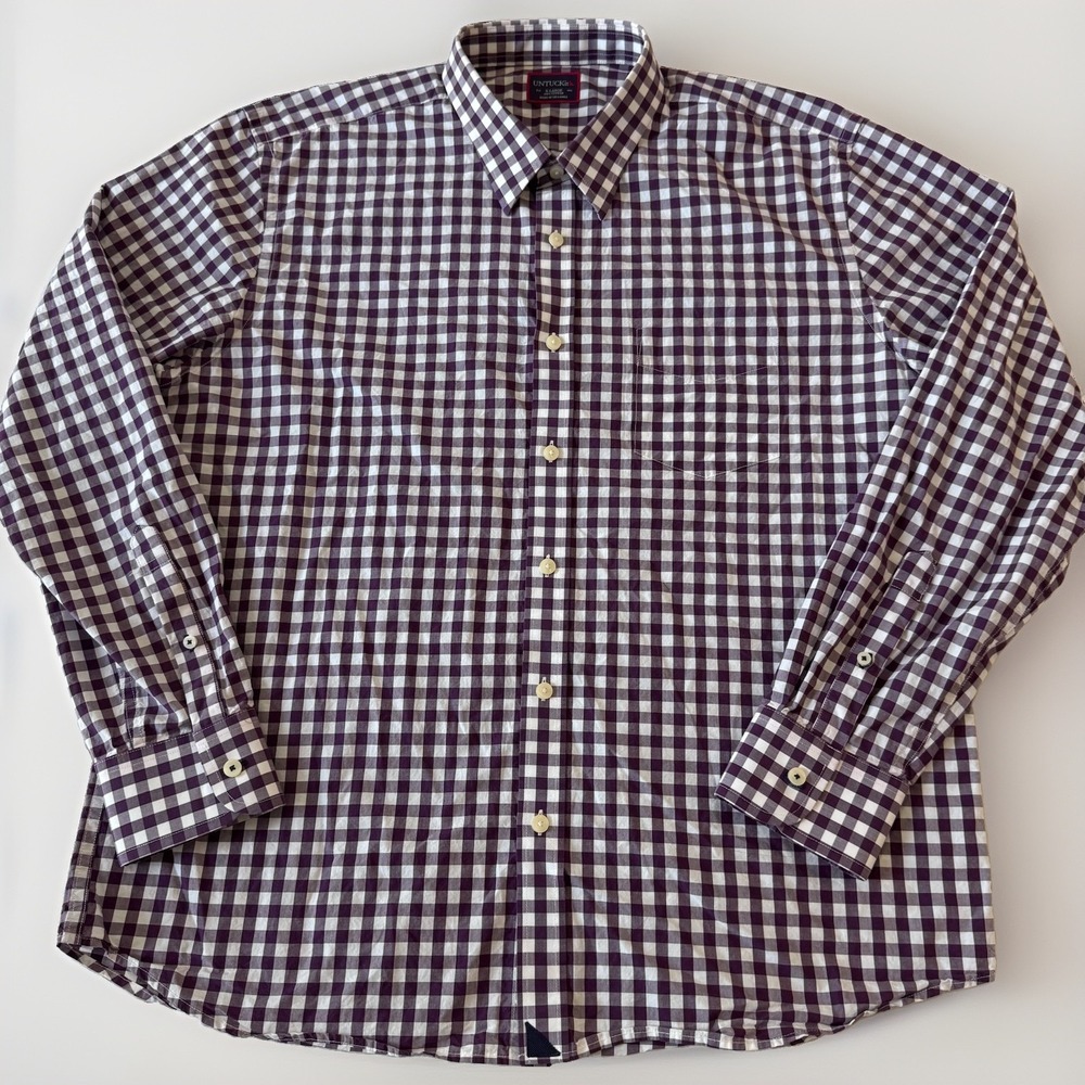 UNTUCKit Shirt Purple White Reg Fit Gingham Check Plaid Button Up Cotton XL